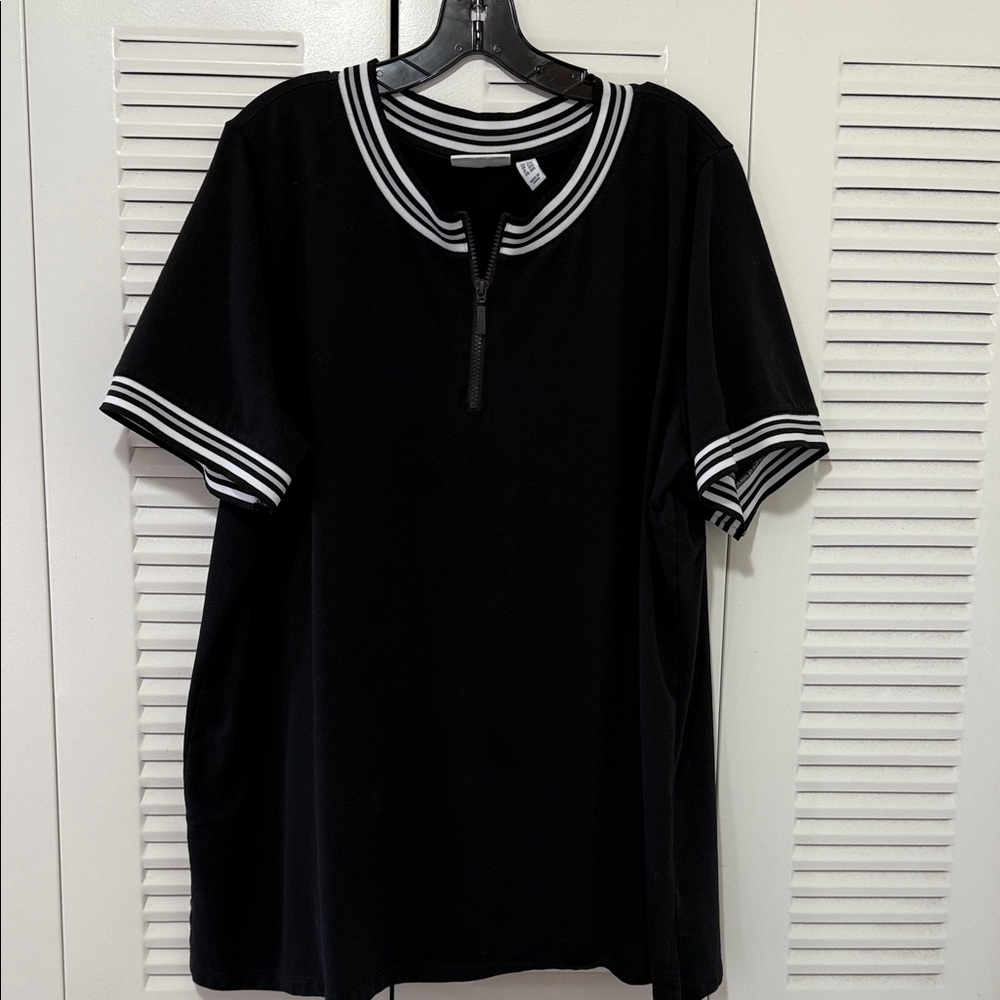 Woman’s Black Zipper Tee with White Accents